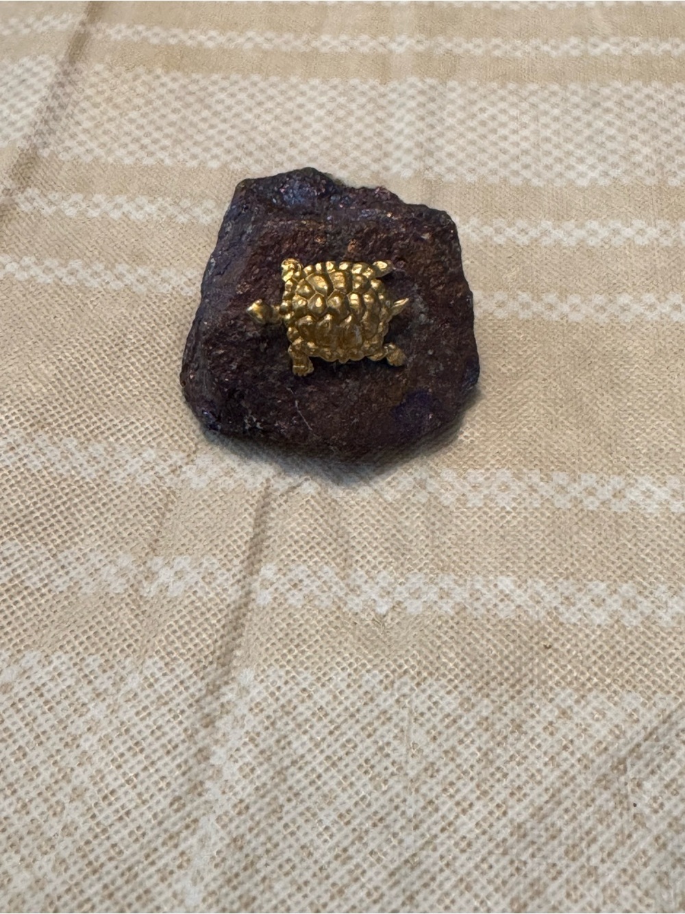 Small Gold Metal Turtle on Dark Stone